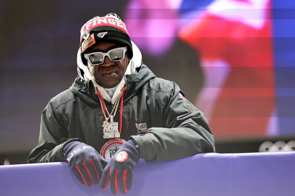 Flavor Flav attends the Skeleton Mixed Team on day nine of the Milano Cortina 2026 Winter Olympics