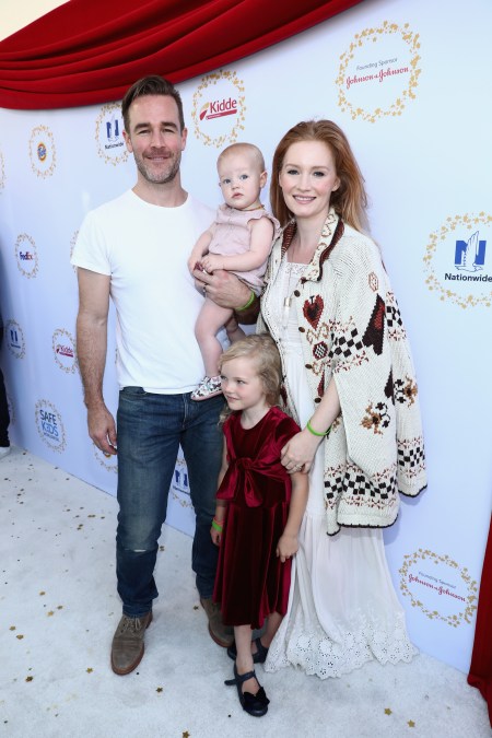 CULVER CITY, CA - APRIL 23:  (L-R) Actor James Van Der Beek, Kimberly Brook, Emilia Van Der Beek and Olivia Van Der Beek 