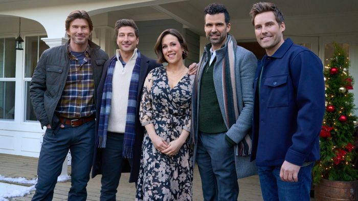 Christopher Russell, Daniel Lissing, Erin Krakow, Benjamin Ayres, and Kurt Szarka