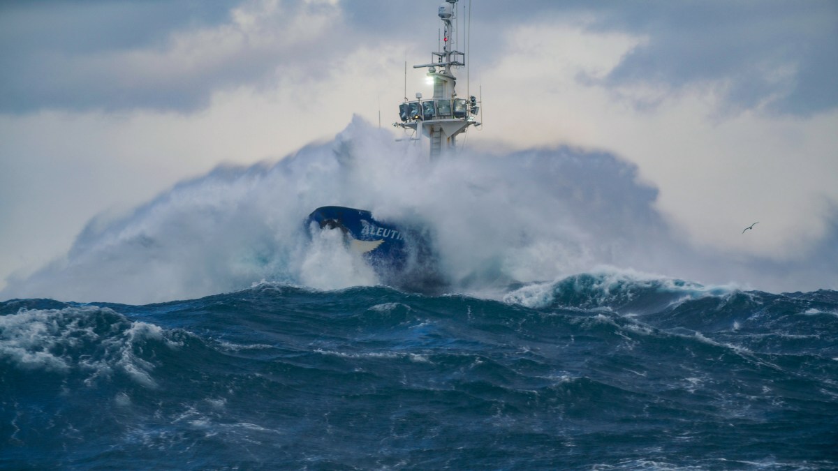 FV Aleutian Lady out at sea, breaking wave