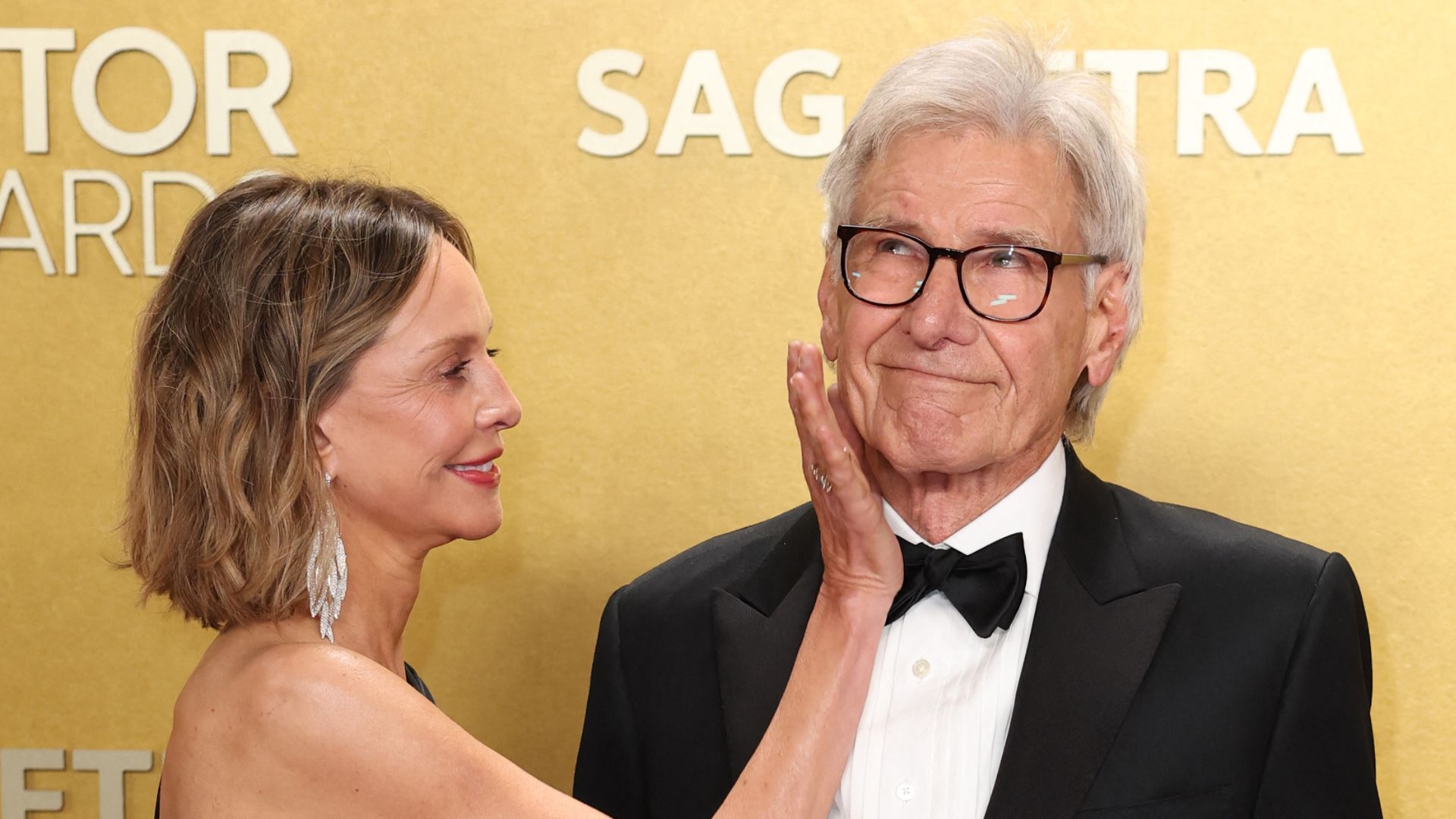 Calista Flockhart and US actor Harrison Ford attend the 32nd Annual Actor Awards at the Shrine Auditorium in Los Angeles on March 1, 2026