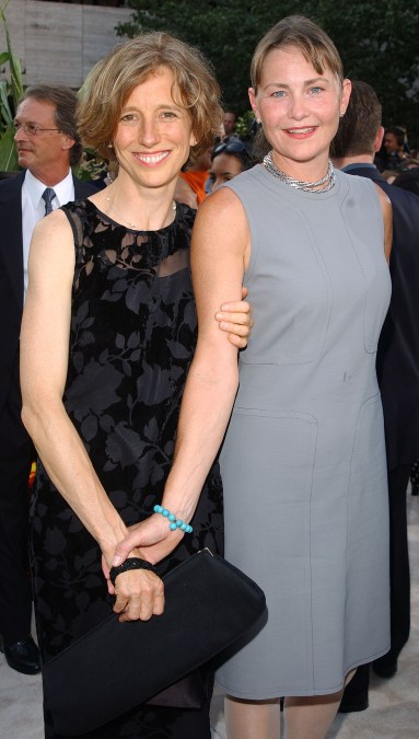 Cherry Jones (R) with her then-partner Mary O'Connor at the "Signs" premiere in 2002.