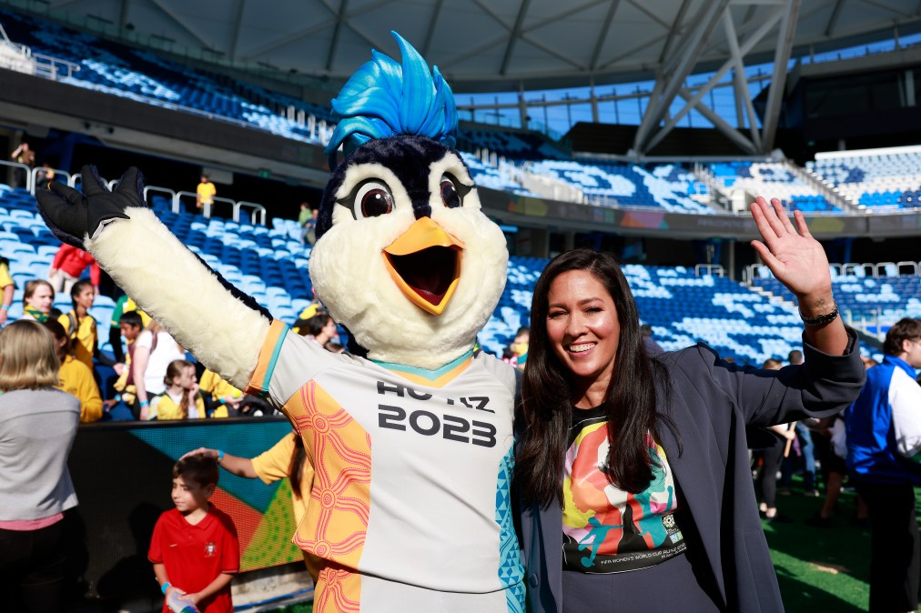 Tazuni poses with Mel Mclaughlin during the FIFA Women's World Cup 100 Days To Go launch 