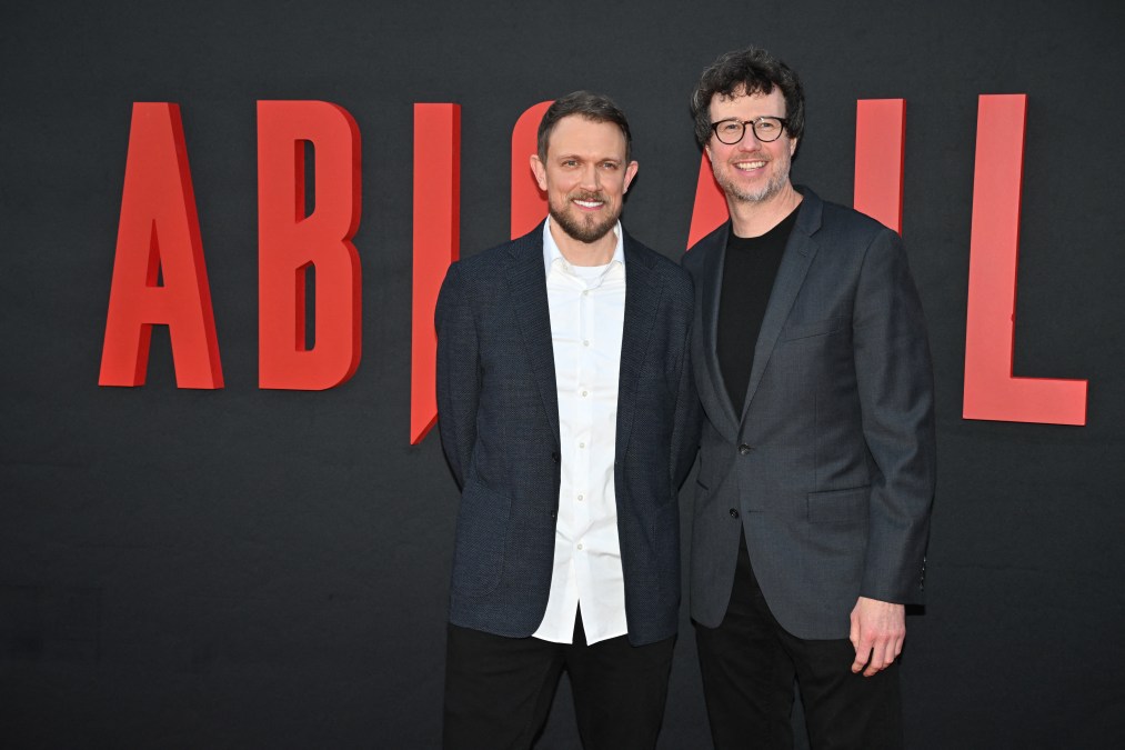 Matt Bettinelli-Olpin and Tyler Gillett at the premiere of their 2024 movie "Abigail."