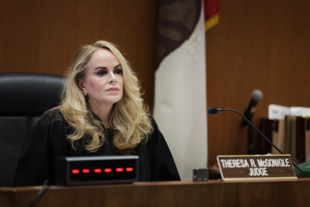 Judge Theresa McGonigle presides over the arraignment for Ivana Lisette Ortiz, who is accused of firing shots at Rihanna’s home in the Beverly Hills area