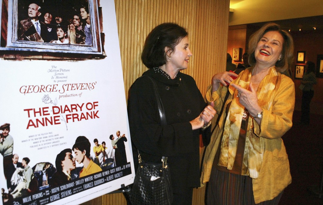 Actors Millie Perkins (left) and Diane Baker attend the Academy of Motion Picture Arts and Sciences centennial tribute to Oscar winning director George Stevens on October 1, 2004
