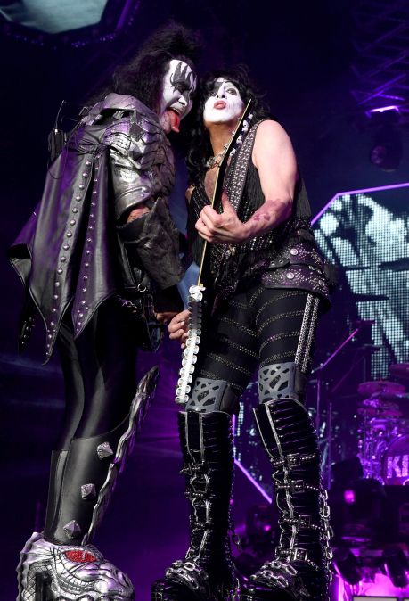 Gene Simmons and Paul Stanley of Kiss perform onstage at Staples Center on March 04, 2020 in Los Angeles, California. 