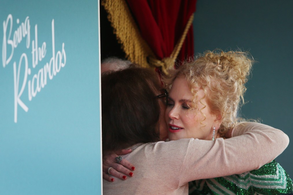 Nicole Kidman hugs her mother Janelle Kidman on arrival to the Australian premiere of Being The Ricardos 