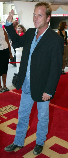 Kiefer Sutherland at a gala screening of "Phone Booth" in 2002.
