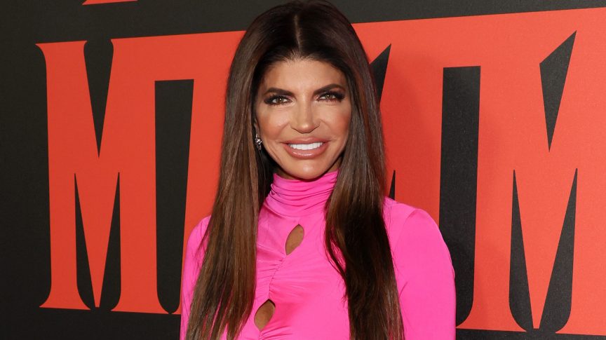 Teresa Giudice attends “Mafia Mamma” New York screening in pink dress