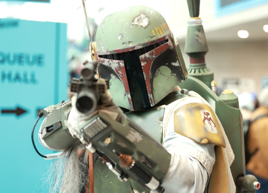 A Boba Fett cosplayer.
