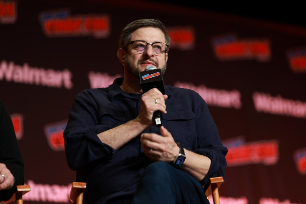 Eugene Mirman speaks at the "Bob's Burgers" panel during New York Comic Con 2025