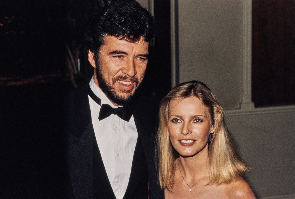 British music producer Brian Russell, wearing a tuxedo and bow tie, and his wife, American actress Cheryl Ladd