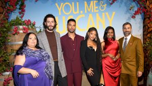 (L-R) Stella Pecollo, Lorenzo de Moor, Regé-Jean Page, Halle Bailey, Aziza Scott and Marco Calvani