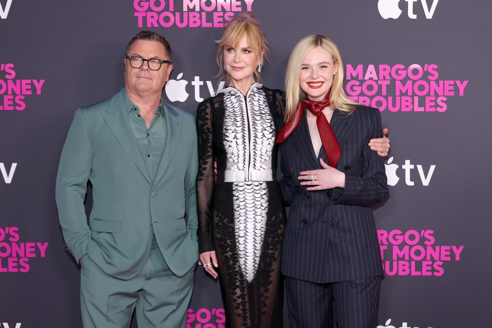 Nick Offerman, Nicole Kidman and Elle Fanning attend Apple's "Margo's Got Money Troubles" premiere at Regal Union Square on April 08, 2026 in New York City.
