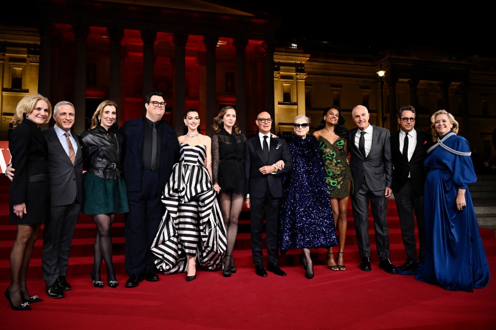 Wendy Finerman, Steve Asbell, Aline Brosh McKenna, Caleb Hearon, Anne Hathaway, Emily Blunt, Stanley Tucci, Meryl Streep, Simone Ashley, David Frankel, David Greenbaum and Molly Rogers attend "A Night With Runway" Photocall for "The Devil Wears Prada 2."