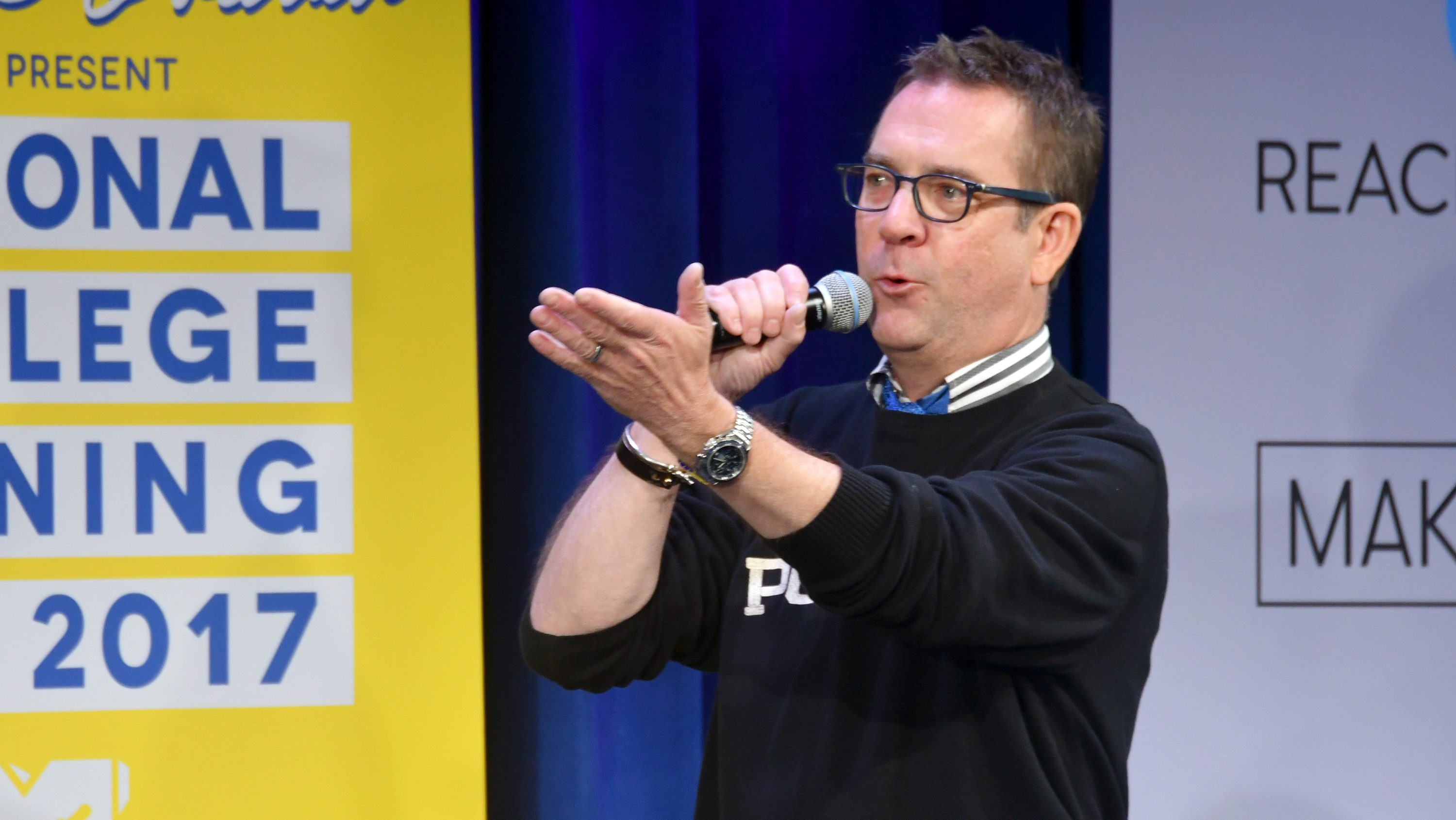 Author and TV personality Ted Allen speaks onstage during MTV's 2017 College Signing Day With Michelle Obama.