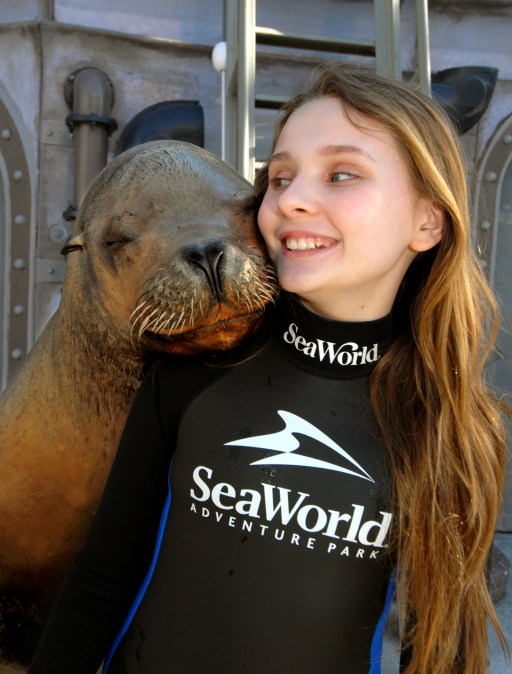 Abigail Breslin with a Sea Lion in 2008.
