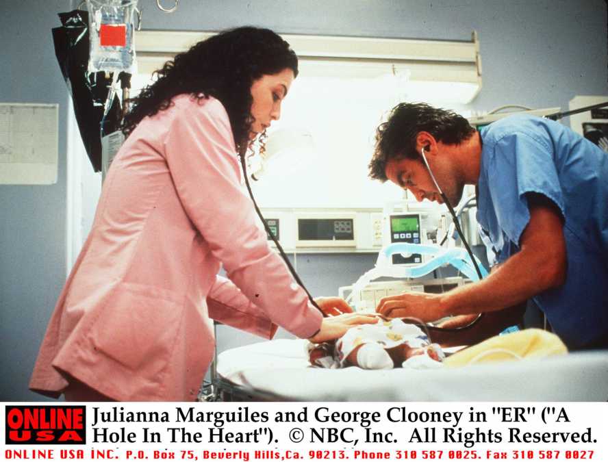 Julianna Margulies and George Clooney in "ER" ("A Hole In The Heart").