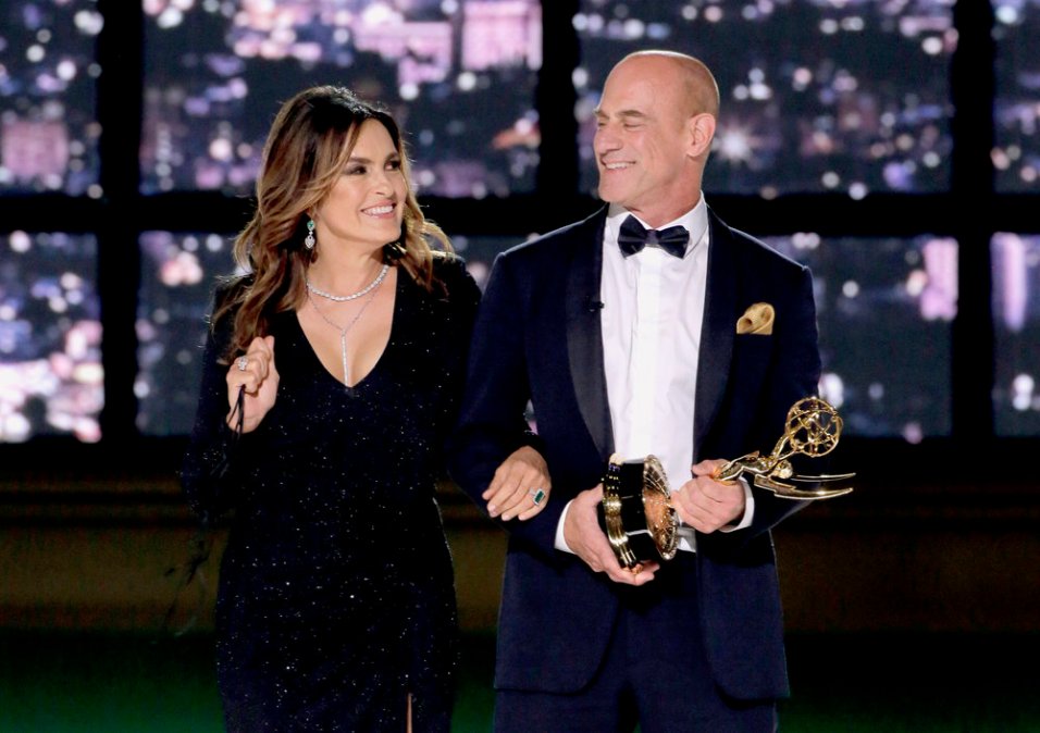 Pictured: (l-r) Mariska Hargitay and Christopher Meloni on stage during the 74th Annual Primetime Emmy Awards held at the Microsoft Theater on September 12, 2022 