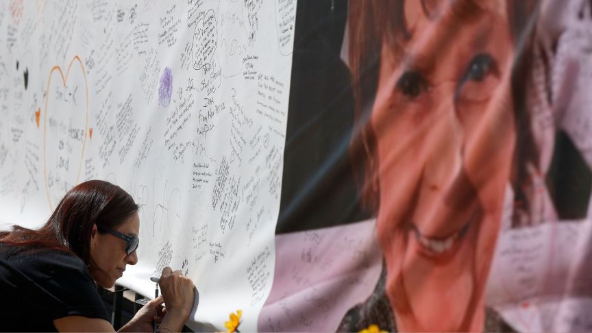 Catalina Ochoa visits a memorial for Nancy Guthrie in front of the KVOA news station on March 03, 2026 in Tucson, Arizona. One month after Nancy Guthrie, the 84-year-old mother of U.S. journalist and television host Savannah Guthrie, went missing, law enforcement officials continue to analyze evidence from the crime scene and follow leads and tips from the public