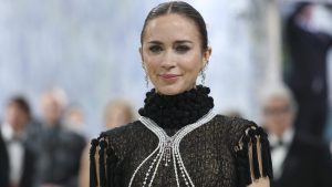 Emily Blunt arrives for the 2026 Met Gala celebrating "Costume Art" at the Metropolitan Museum of Art.