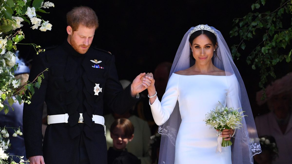 Prince Harry and Meghan Markle getting married in 2018.
