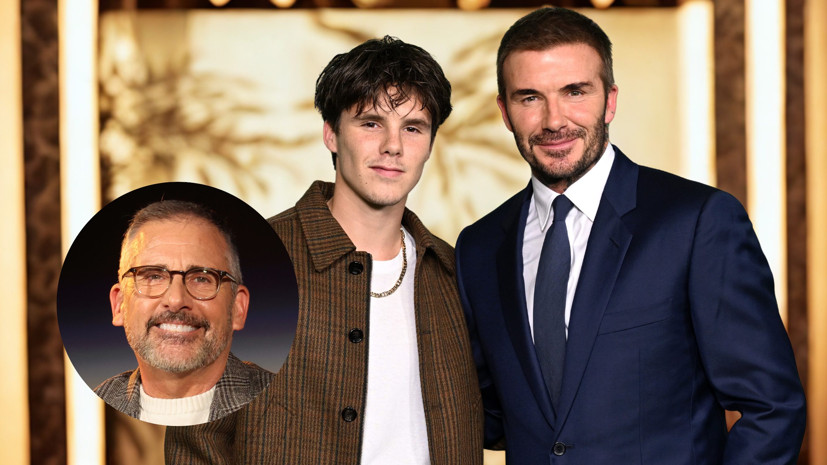Steve Carell, Cruz Beckham, and David Beckham.