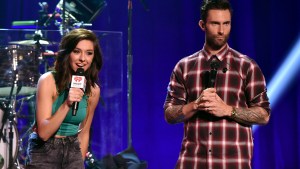 Christina Grimmie and Adam Levine onstage