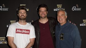 Brian Drolet, Jordan Eubanks, and Christopher Livingston attend the Westwood One Radio Roundtables during the 61st Annual GRAMMY Awards at Lexus Lounge on February 08, 2019 in Los Angeles, California.