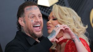 Jelly Roll and Bunnie Xo arrive for the 68th Annual Grammy Awards at the Crypto.com Arena in Los Angeles on February 1, 2026