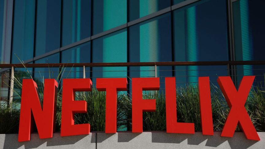 The Netflix logo is pictured at the company's offices on Vine in Los Angeles, California on December 5, 2025