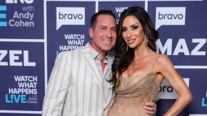 Rulla Pontarelli and husband Brian Pontarelli pose together at a Bravo event amid an update on their marriage following RHORI Season 1.