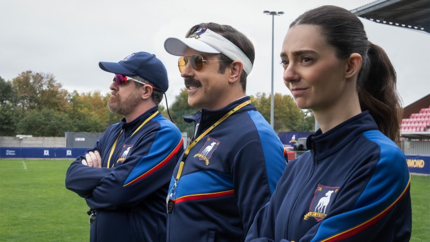 Brendan Hunt, Jason Sudeikis and Tanya Reynolds in "Ted Lasso."