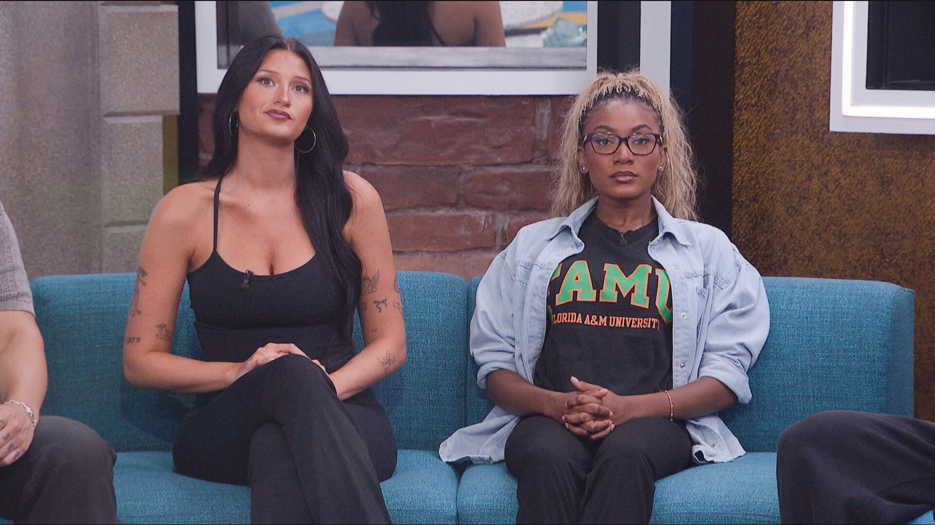 Ashley Trail and Taylor Brown sit on the nomination couch on 'Big Brother 28.'