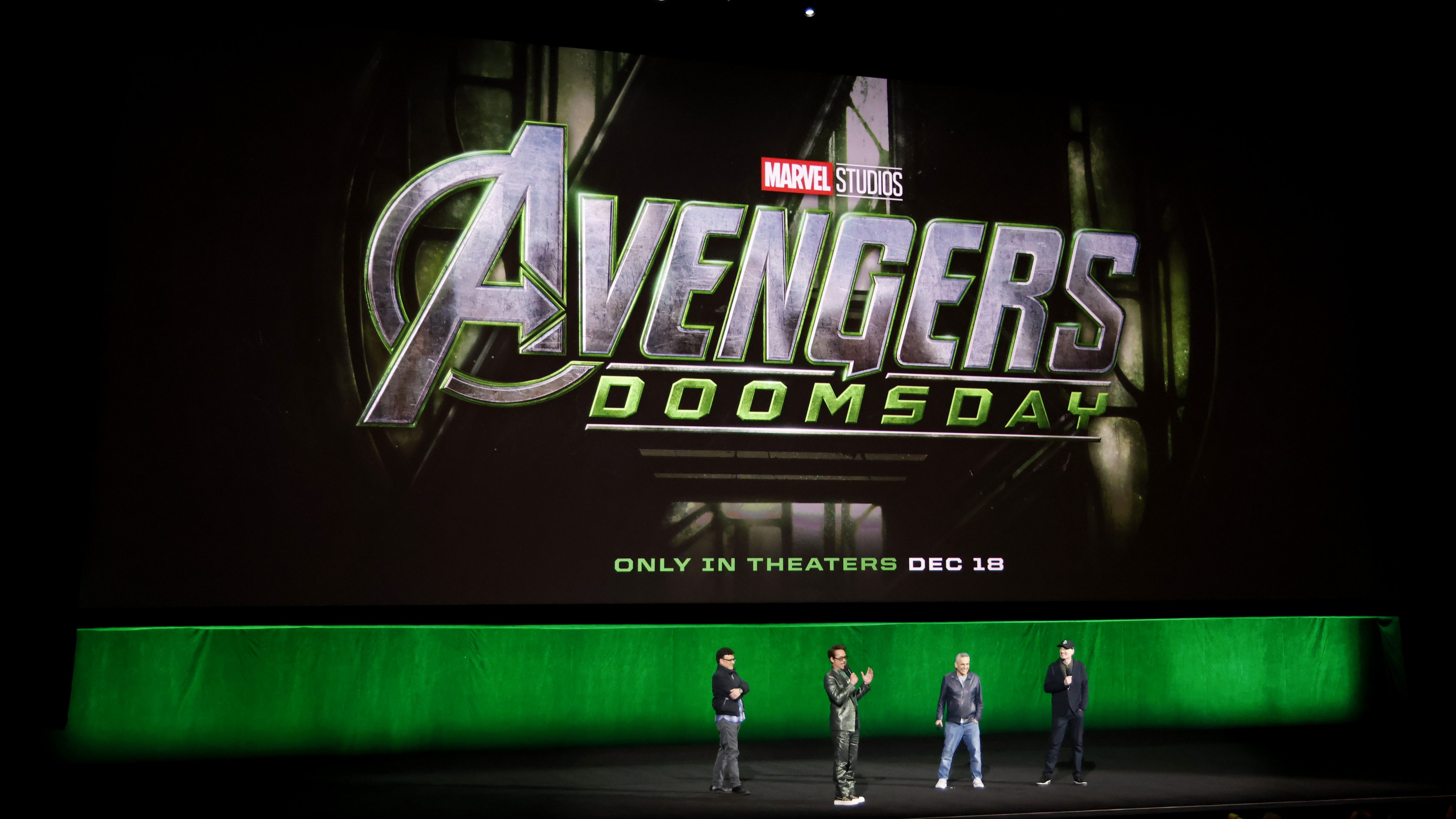 The Avengers Doomsday logo projected on a screen at CinemaCon
