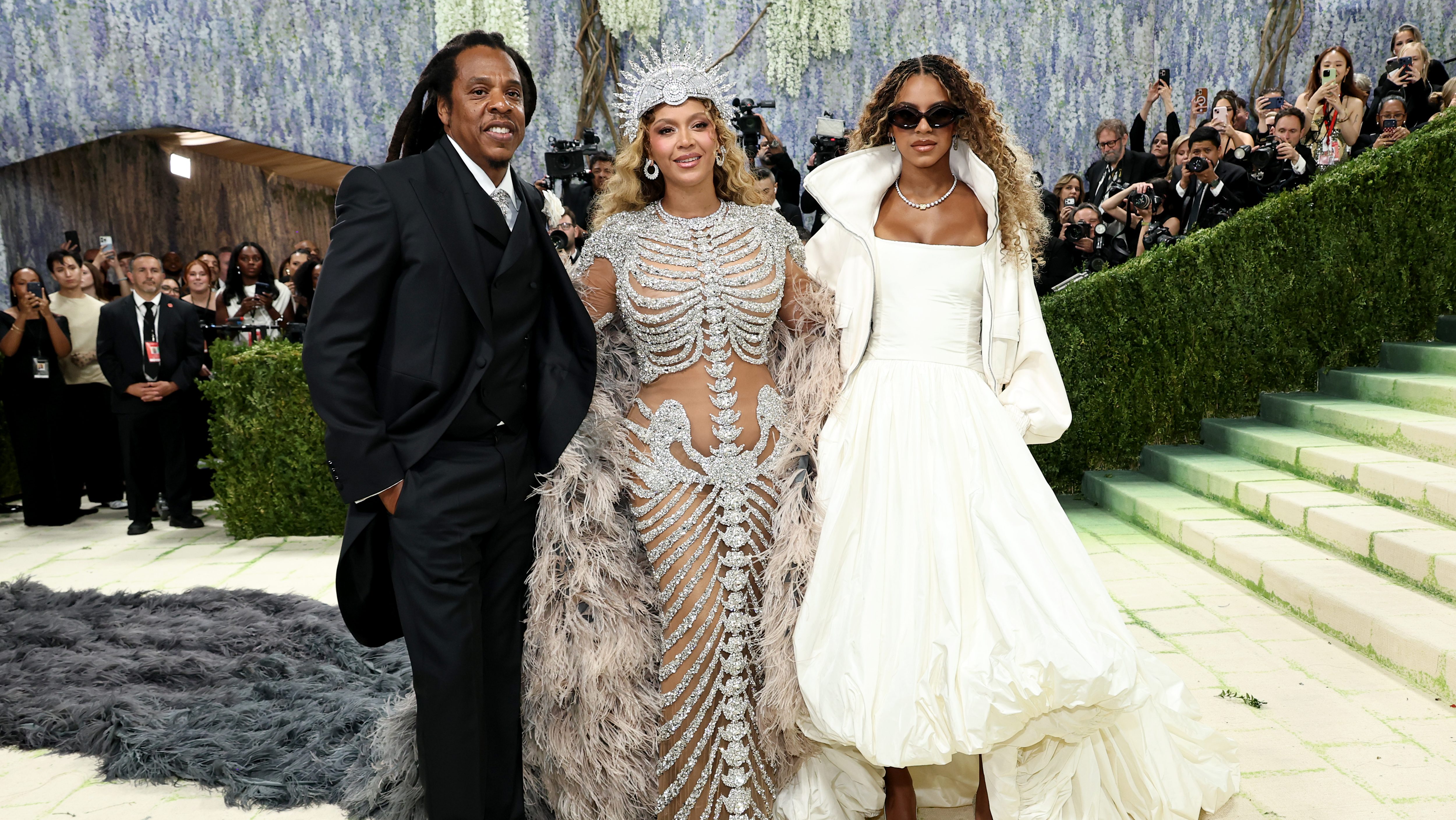 Jay-Z, Beyoncé and Blue Ivy pose together at the 2026 Met Gala in New York City.