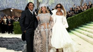 Jay-Z, Beyoncé and Blue Ivy pose together at the 2026 Met Gala in New York City.