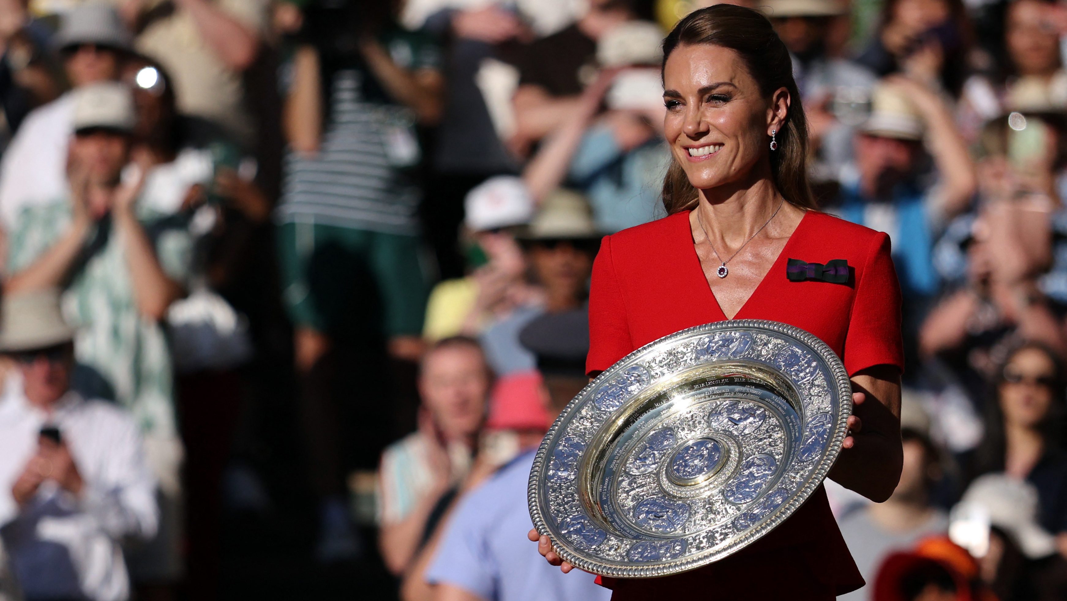 Princess Catherine presents Women's Singles trophy at Wimbledon 2026.