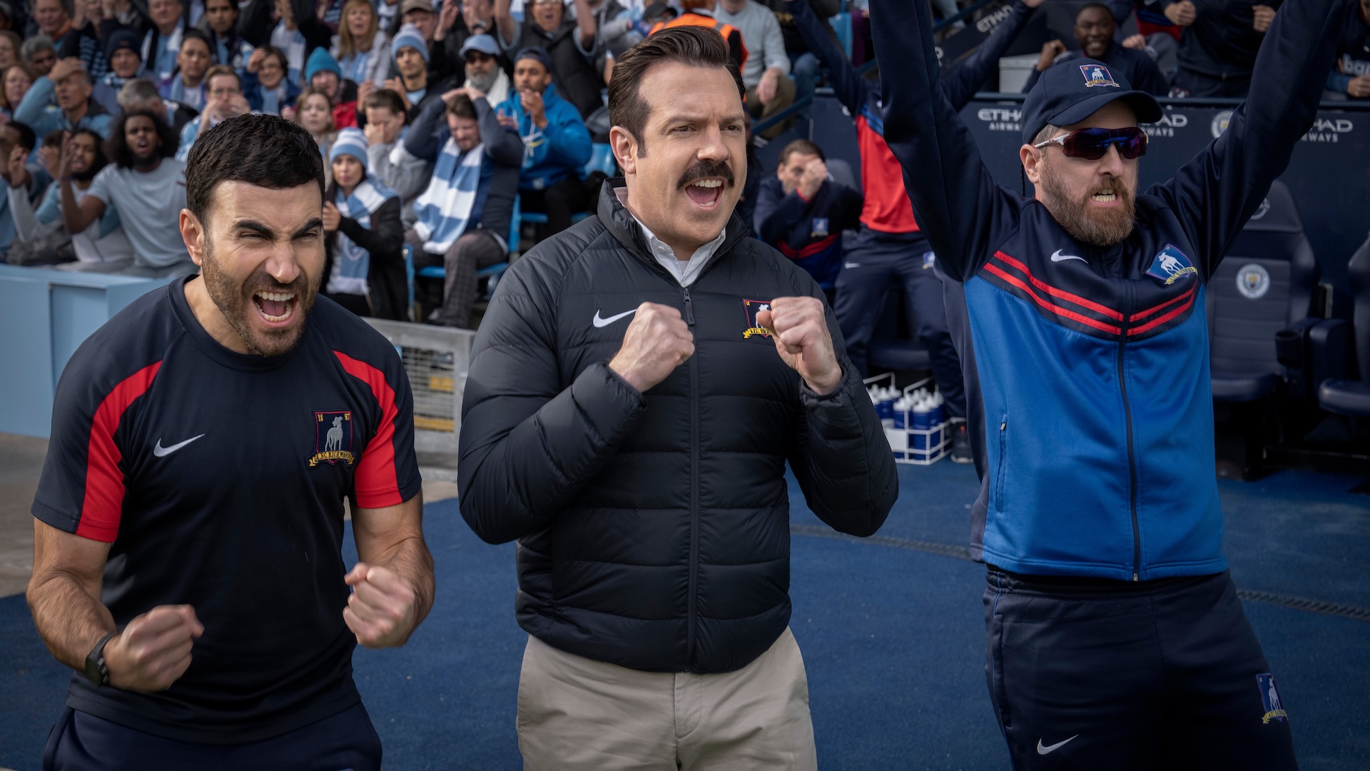 Brett Goldstein, Jason Sudeikis and Brendan Hunt in 'Ted Lasso.'