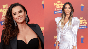 Kyle Richards and her daughter, Farrah Brittany Aldjufrie, pose on the red carpet at the 2022 MTV Movie & TV Awards.