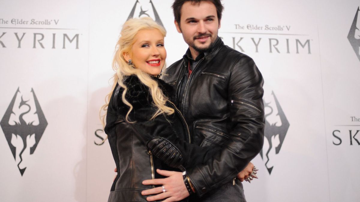 Singer Christina Aguilera and Matt Rutler arrive at the official launch party for the most anticipated video game of the year, The Elder Scrolls V: Skyrim, at the Belasco Theatre.