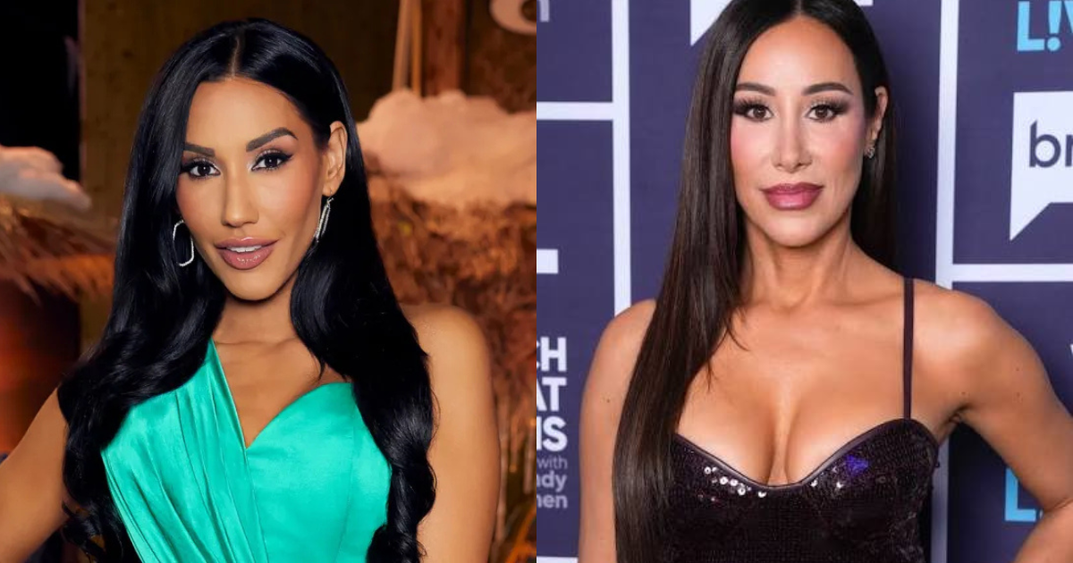 Split image of Monica Garcia from the RHOSLC Season 4 reunion and Angie Katsanevas during a previous appearance on Watch What Happens Live with Andy Cohen.