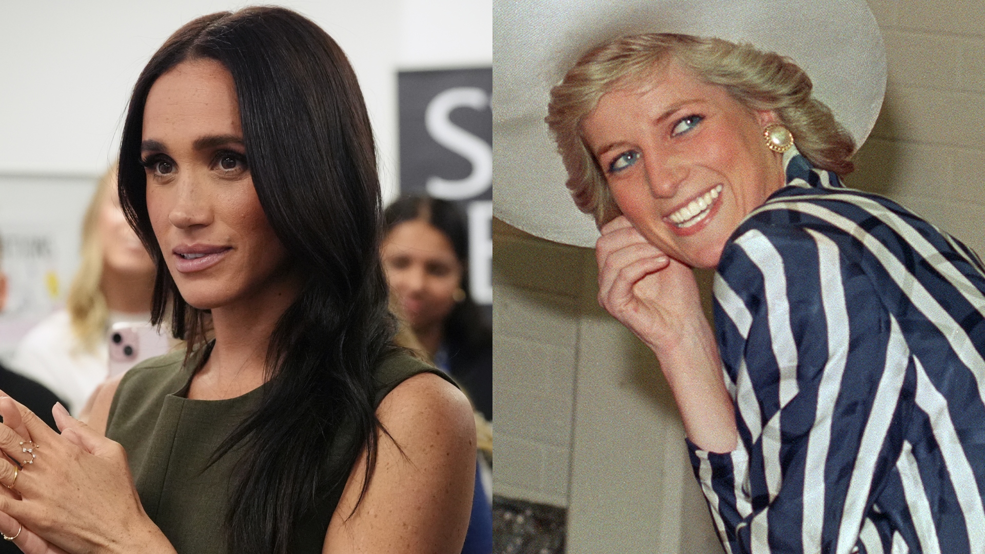 MELBOURNE, AUSTRALIA - APRIL 16: Meghan, Duchess of Sussex, meets advocates during a visit to Batyr, a mental health engagement programme, at Swinburne University of Technology in Hawthorn on day three of the royal trip with Prince Harry, Duke of Sussex on April 16, 2026 in Melbourne, Australia. The Scar Tree Walk is a journey connecting traditional and contemporary Aboriginal cultures and histories of the Kulin Nation. The royal couple are on a four-day visit to Australia, with engagements across Melbourne, Canberra and Sydney. (Photo by Jonathan Brady-Pool/Getty Images) TOPSHOT - Princess of Wales Diana poses, 27 January 1988, during her visit to the Footscray Park in suburb of Melbourne. (Photo by PATRICK RIVIERE / AFP) (Photo by PATRICK RIVIERE/AFP via Getty Images)