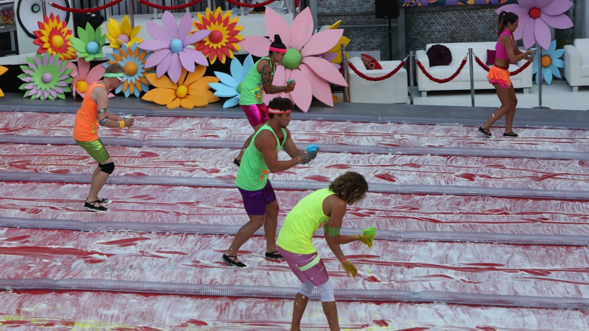 The "Big Brother 20" cast compete in the Slip and Slide competition.