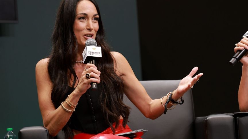 Brie Bella speaks onstage during the Nikki And Brie Bella SiriusXM live show from Fanatics Fest at Javits Center on July 19, 2026 in New York City