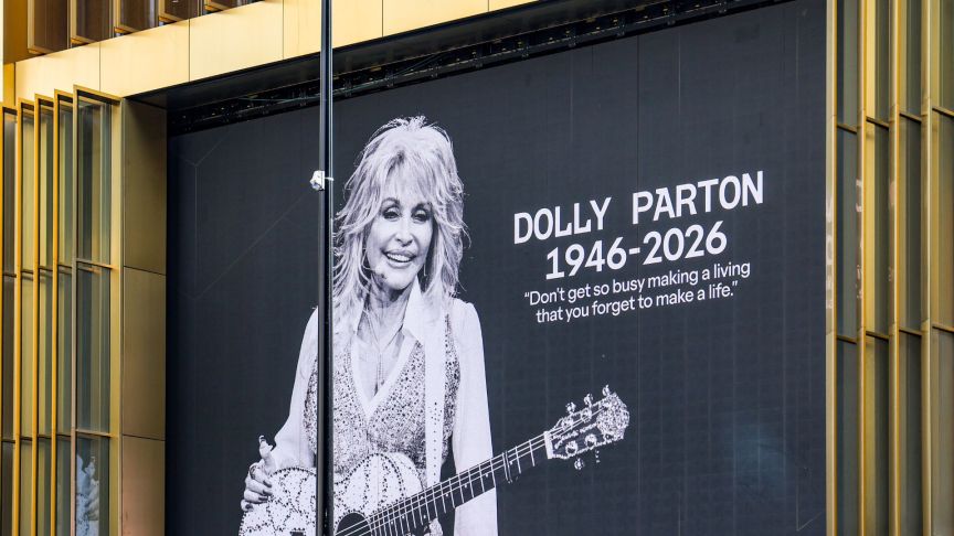 Images are displayed in tribute to Dolly Parton on August 26, 2026 in London, England. Country music star Dolly Parton died at the age of 80 on August 25, 2026 in Nashville, Tennessee