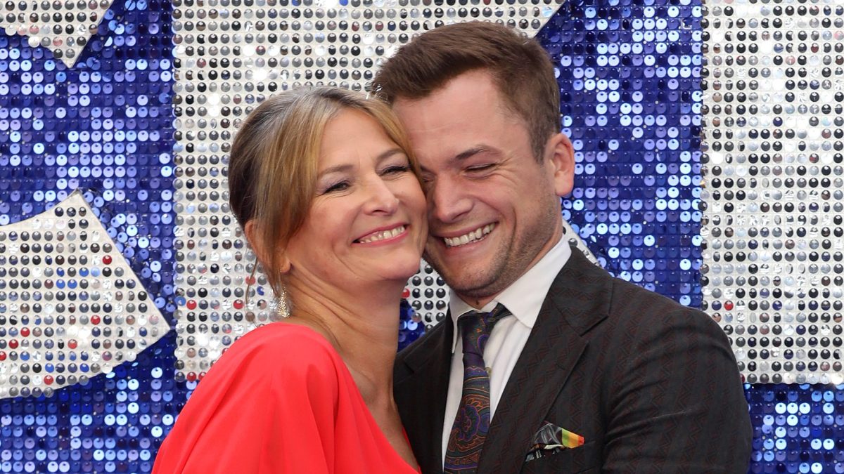 Taron Egerton and mother Christine Egerton attend the "Rocketman" UK premiere at Odeon Luxe Leicester Square on May 20, 2019 in London, England. 