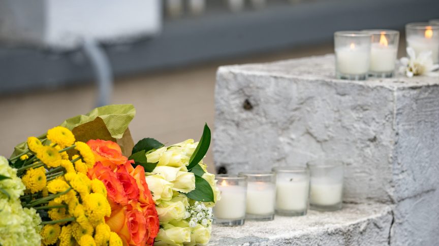 Flowers and candles for Samantha Morton's sister.