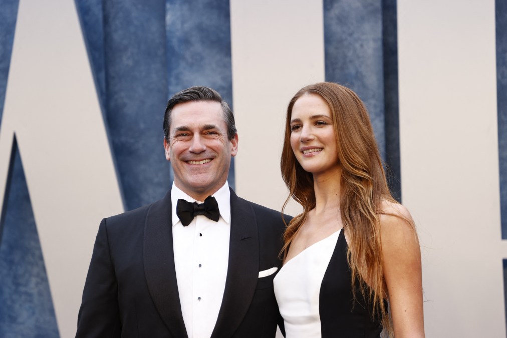 (L-R) US actor Jon Hamm and Anna Osceola 